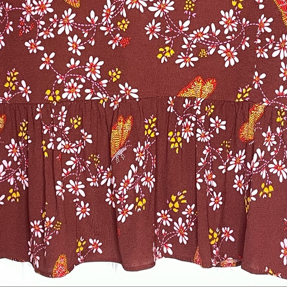 Madewell Tie-Sleeve Brick Red Wrap Top in Butterfly Sanctuary with Tie Sleeves - Picture 7 of 16